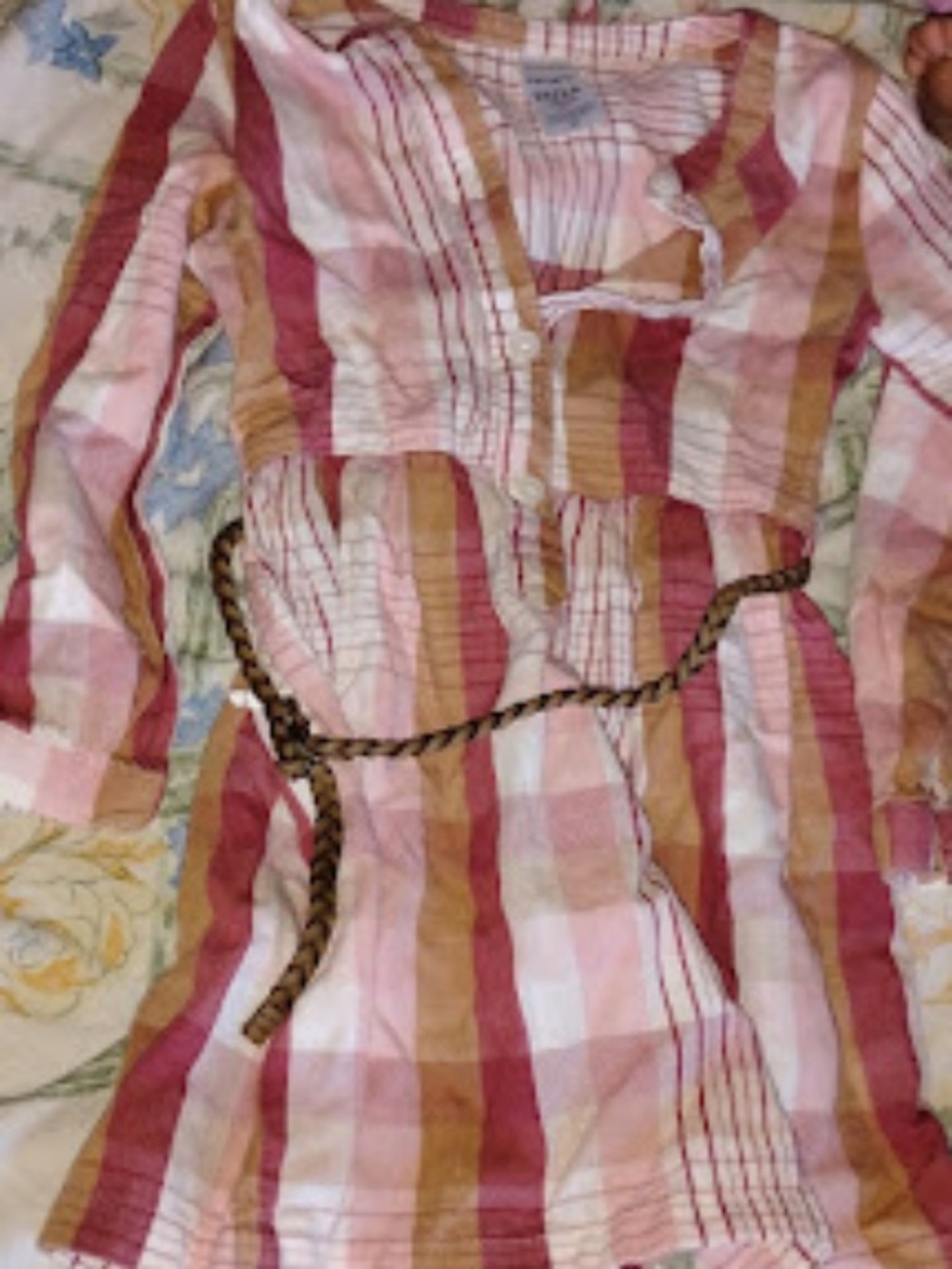 Carter's Pink, Tan & White Plaid Toddler' Tunic Dress with Braided Belt